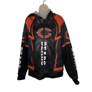 Chicago Bears Hooded Zip-Up Jacket Mens M Warm Fleece Lining Black/Orange Sports